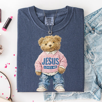 Jesus Loves Me Preppy Teddy Bear DTF Transfer | Ready to Press