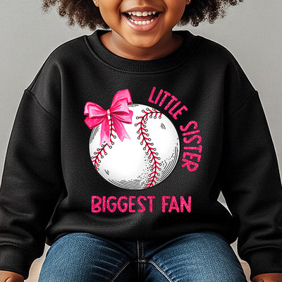 Little Sister Biggest Fan DTF Transfer - Pink Glitter Softball Ready to Press