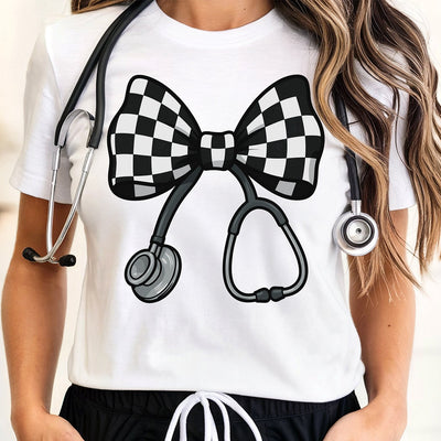 Nursing Stethoscope Bow DTF Transfer - Ready to Press Nurse Designs