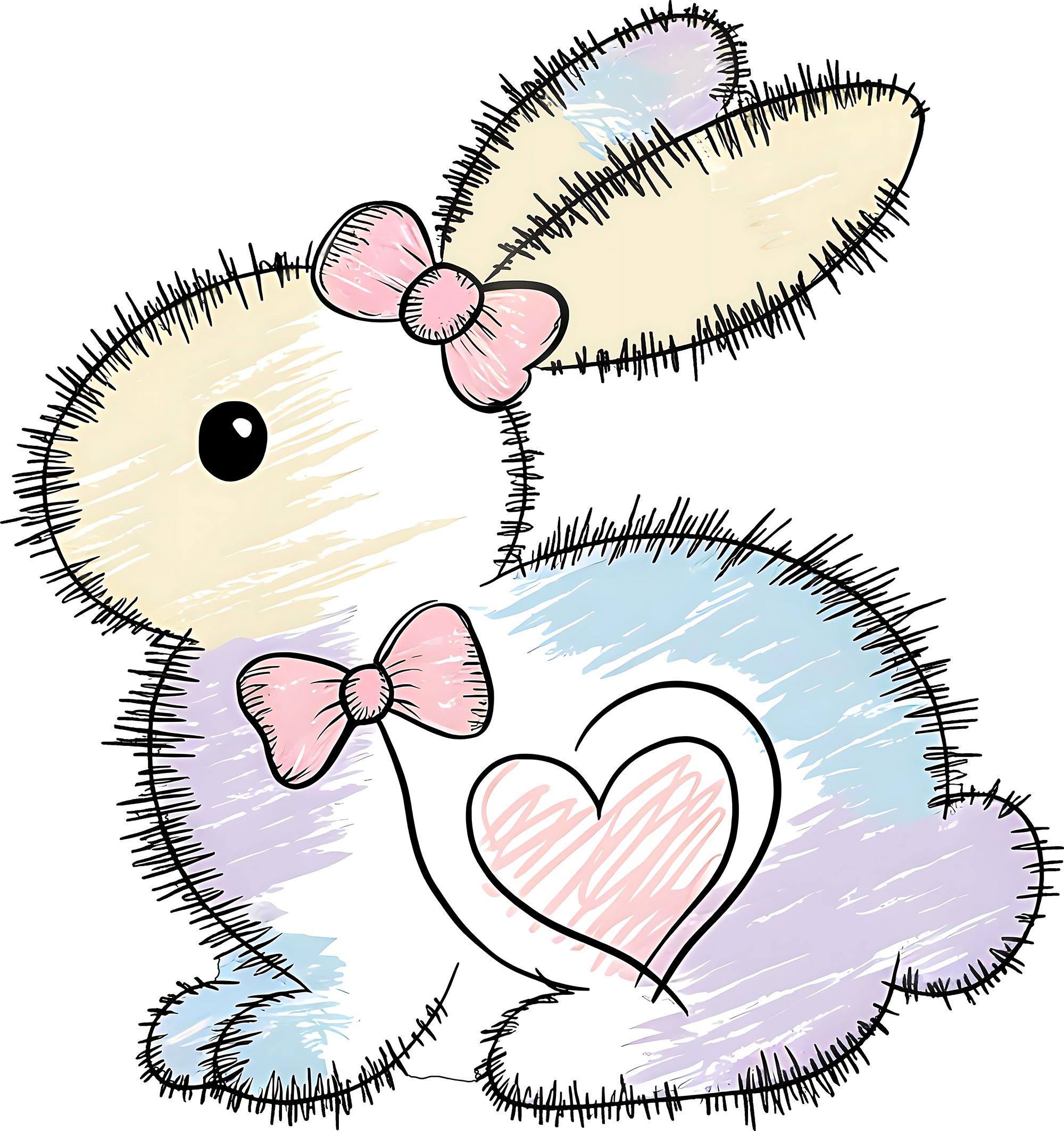 🐰 Pastel Scribble Bunny | Sketch Style Ready-to-Press DTF Transfer