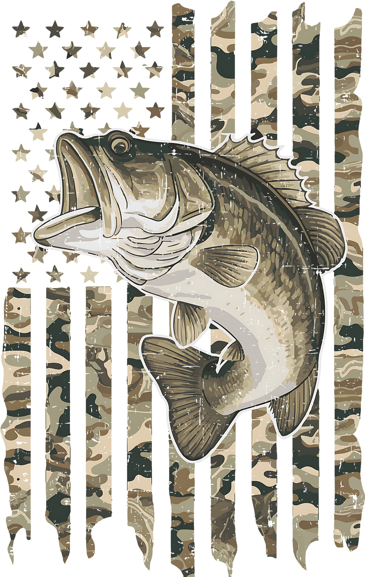 🎣Patriotic Catch: Camo American Flag & Bass – Premium DTF Transfer
